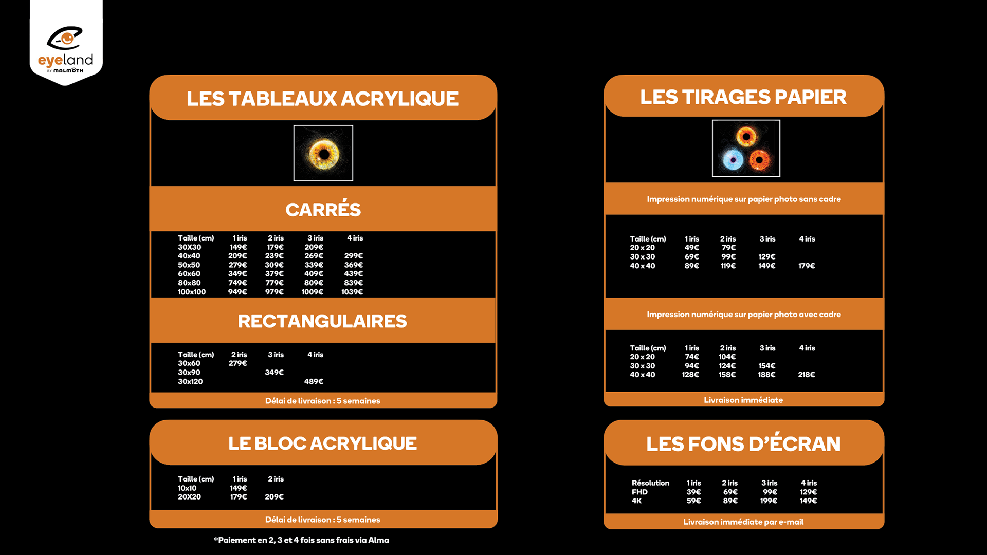 Grille de tarifs
